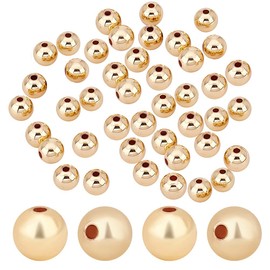 PH PandaHall 60pcs 14K Gold Plated Beads 8mm Smooth Beads Long-Lasting Round Spacer Beads Seamless Loose Ball Beads Gold Metal Beads for Hawaii Stackable Necklace Bracelet Earring Making