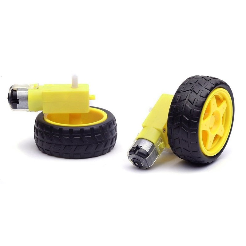 HONBAY 2 Sets Plastic Tire Wheel with Gear Motor Dual
