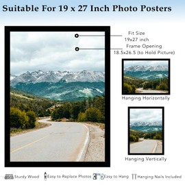 QOTIB Wood 19x27 Picture Frame Black for Wall Hanging, 19 x 27 Poster Photo Frame for Wall Horizontally or Vertically, Black,1 Pack