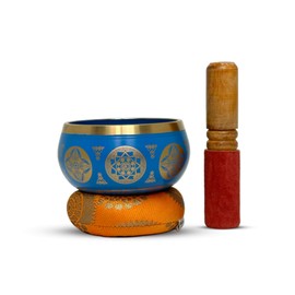 Nature's Own Tibetan Singing Bowl Set- Easy to Play- Meditation Sound Bowl Handcrafted in Nepal for Yoga, Mindfulness, Chakra Healing, Stress Relief- Spiritual Gifts for Women and Men (3.5 Inch, Blue)