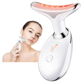 Neck Face Massager, Skin Care Facial Massage Device, 3 Colour Modes, Face Sculpting Tool for Double Chin with Thermals, Vibration (White)