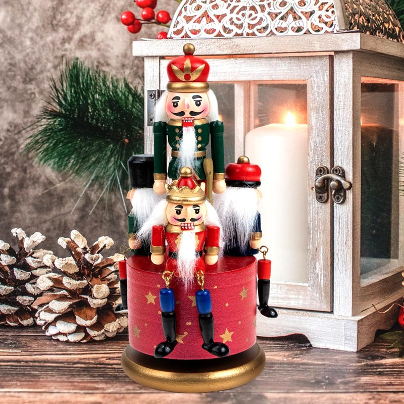 Cabilock Nutcracker Music Box 3 Wooden Nutcracker Soldier Toy Christmas