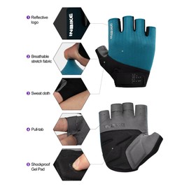 INBIKE Cycling Gloves for Men Women, Shock-Absorbing Memory Gel Padded Road Bike Gloves, Bicycle Breathable Half Finger Touchscreen Reflective Biking Gloves Blue Small