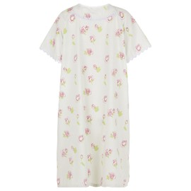 Personal Touch Women's Adaptive Poly/Cotton Backwrap Gown (Green With Flowers 02, Medium)