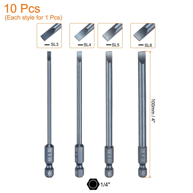 sourcing map 4pcs SL3 SL4 SL5 SL6 Magnetic Slotted Screwdriver