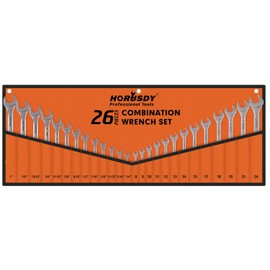 HORUSDY 26-Piece Wrench Set | Combination Wrench Set with Roll-up Pouch | SAE 1/4” - 1” and Metric 8mm - 24mm Wrench Set Metric and Standard