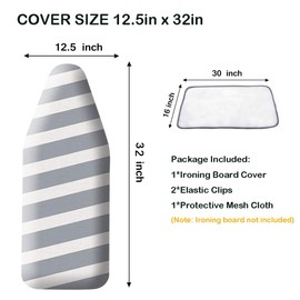 SheeChung 12.5 x 32 Inch Small Ironing Board Cover and Pad,Cotton Cover & Extra Thick Padding,Resists Scorching and Staining,Elastic Cord,Fits Small Mini Table top Ironing Board (Board not Included)