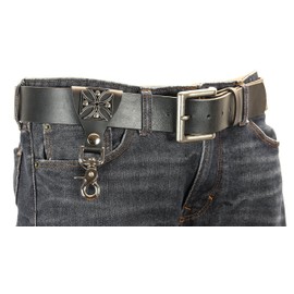 Iron Cross Leather Belt Key Chain Holder Trigger Clasp Key Ring Utility Bikers (Black)