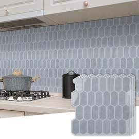 AllDecoo Long Hexagon Peel and Stick Tiles Backsplash,10-Sheet 3D Self Adhesive Wall Tile BackSplash 12 x 12 Inch for Kitchen,Bathroom(Grey).