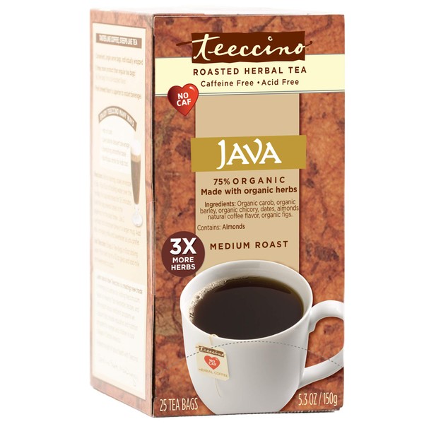 Teeccino Herbal Tea â Java â Roasted Chicory Tea, Prebiotic, Caffeine Free, Acid Free, Coffee Alternative, 25 Tea Bags