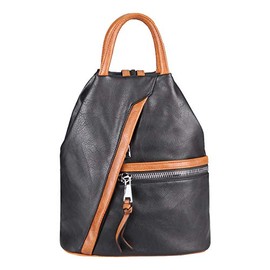 ITALYSHOP24.COM OBC Women's Backpack Shoulder Bag Leather Look Daypack Backpack Handbag Daypack City Backpack, black / brown, Rucksack