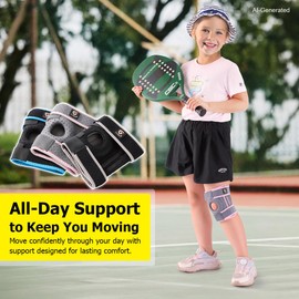HUEGLO Kids Knee Brace Osgood Schlatter Youth for Knee Pain,Adjustable Compression Knee Support with Side Stabilizers for Sports,Arthritis,Patella,Meniscus Tear,Acl,X-Small Knee Brace for Boys & Girls,Black/Gray