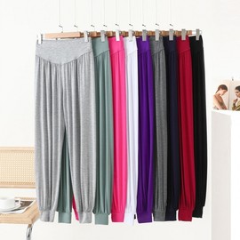 New Modal High-Waist Lantern Harem Pants with Wide Waistband for Spring/Fall Yoga M/Burgundy 3ea
