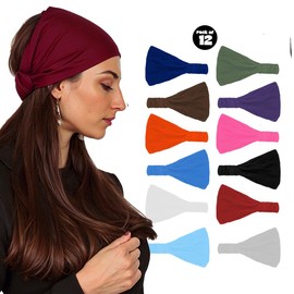 CoverYourHair Wide Headbands for Women - 12 Pack Cotton Thick Headbands for Women