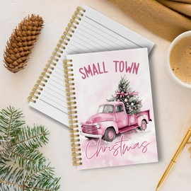 Pugwak Coquette Christmas Truck Tree Journal Notebook - Preppy Bow Small Town Notebooks College Ruled for Work School, Gifts for Girls Women, Office Supplies, Hardcover Spiral Notebook 5.5"x8.3"