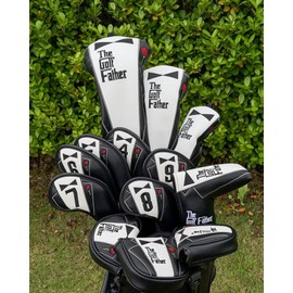 The Golf Father Golf Club Covers, Premium Magnetic Leather Iron and Wedge Golf Club Head Covers,Set of 9pcs Fits Most Clubs