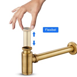 KEOKBON Universal Siphon, Siphon for Sink and Washbasin, Keymark Brass Syphon Universal Design Siphon, Bathroom Bottle Siphon 1/4, Odour Trap Tube Siphon, Antique