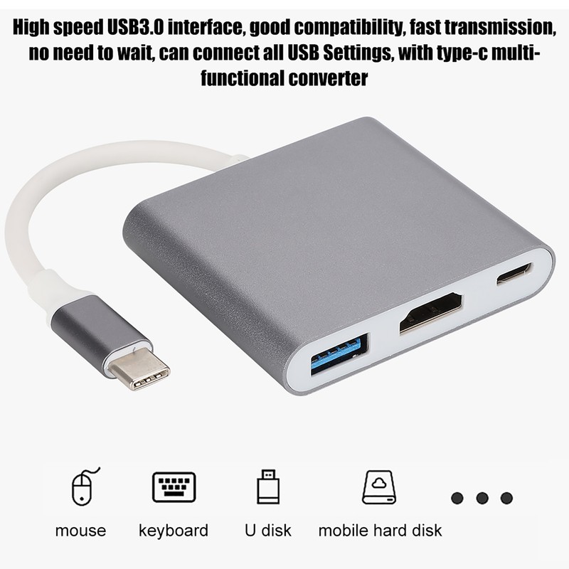 HC 04 Multifunction 3 in 1 Hub Type C to