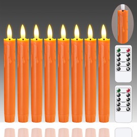 Mavandes Flameless Flickering Taper Candles Two Remote,7.5 Inch Orange Battery Operated LED Window Candles Timer,Set of 8 Plastic 3D-Wick Dripping-Wax Effect Flameless Candlesticks(0.86”Dia,Warm Fire)