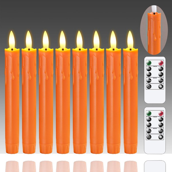 Mavandes Flameless Flickering Taper Candles Two Remote,7.5 Inch Orange Battery
