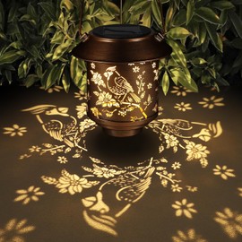 Outdoor Hanging Solar Lantern Waterproof Outside Metal Openwork Cardinal Pattern Landscape Lights for Porch Garden Yard Patio Pathway Decor Birthday Gifts for Women Mom Grandma