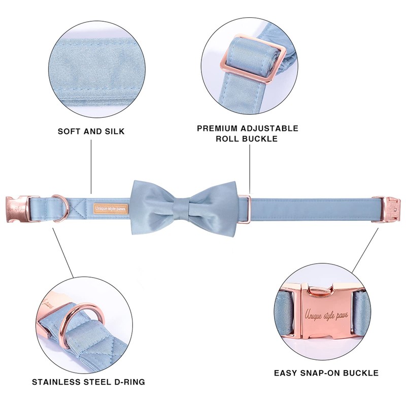 Unique style paws Dog Collar, Blue Silk Dog Collar with