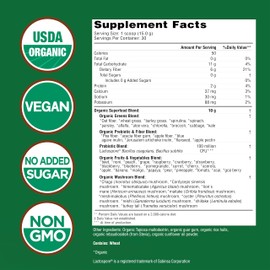 Country Farms Super Greens Natural Flavor, 50 Organic Super Foods, USDA Organic Drink Mix (Wheat Grass, Spirulina, Chlorella) Mushrooms & Probiotics, Fiber, Gut Health, Natural Energy, 30 Servings