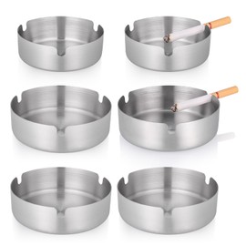 Huiguli Pack of 6 Ashtrays, Ashtrays for Outdoors, Portable Ashtray, Stainless Steel, Round Ashtray for Home, Office, Hotel (10 cm / 8 cm)