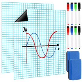 Ctosree 2 Set Jumbo Sized Magnetic Graph Paper for Whiteboard 27.95" x 22.05" Dry Erase Grid Dry Erase Board with Magnetic Dry Erase Colorful Markers Erasers for Teachers Students Classroom Supplies
