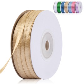 Fyshird Gold Gift Ribbon 3 mm x 91 m Satin Ribbon Wedding Ribbon Gold Polyester Ribbons for Crafts Decorative Ribbon for Birthday DIY Balloons Gift Packaging Christmas