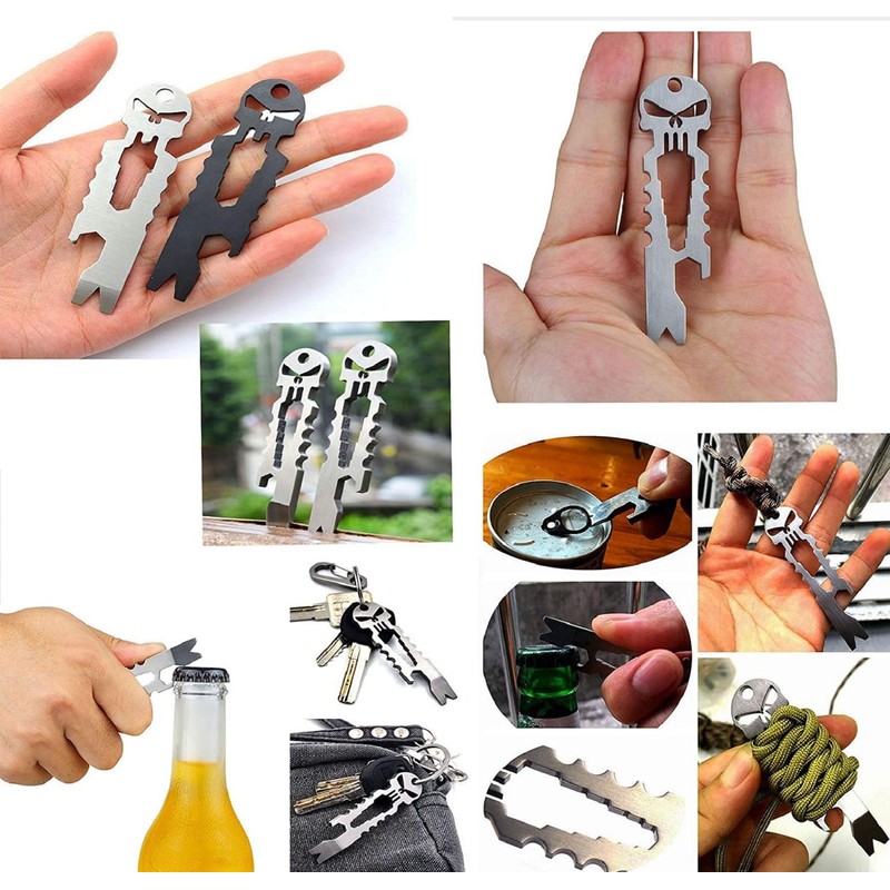 Harlorki 3 PCS Multi-function Skull EDC Tool Pocket Stainless Steel