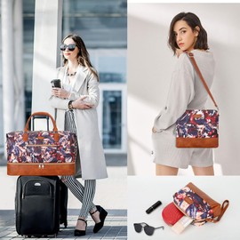 Weekender Bag for Women, Travel Duffel Bag Carry On Overnight Bag with Shoe Compartment Large Nylon Travel Tote Bag 21.5" with Toiletry Bag for Traveling Business Weekend Trip Gift 3Pcs Set, 8-Purple