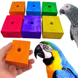 Bonka Bird Toys 1172 Jumbo Colored Blocks 3" x 2" x 1.5" Bird-Safe Wood with ½ Hole for DIY Toys for Large to Extra-Large Parrots Cockatoos Macaws and Similar Size Birds