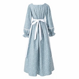 LTAKK Colonial Dress Women Pioneer Costume Prairie Pilgrim Dresses with Bonet and Apron, Morandi Blue, Medium