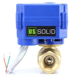 U.S. Solid Motorized Ball Valve- 1/2" Brass Ball Valve with Full Port, 9-24V AC/DC and 2 Wire Auto Return Setup
