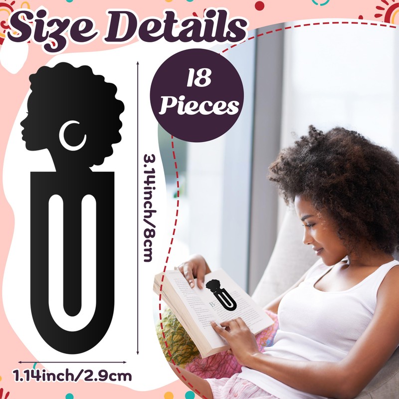 Laffact Black Girls Read Acrylic Bookmarks, 18Pcs Plastic Marker for