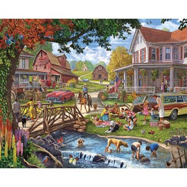 White Mountain Family Picnic Farm Puzzles for Adults 1000 Pieces Fun Nostalgic Country Fall Jigsaw Puzzle