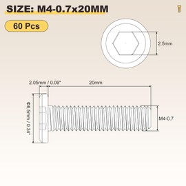 METALLIXITY Flat Head Hex Socket Cap Screws Bolts(M4-0.7x20) 60Pcs, 304 Stainless Steel Hex Socket Furniture Bolts Screws - for Furniture Woodworking Project, Silver Tone