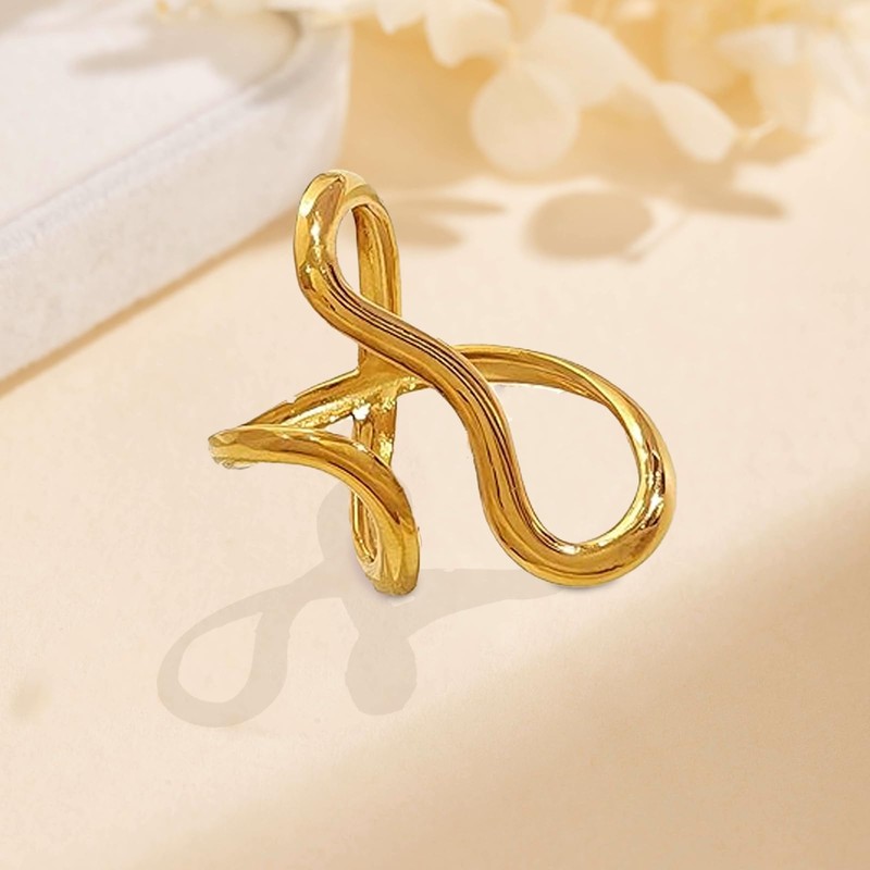 Mrltau Gold Waterproof Asymmetric Ring, Thick Chunky Women's Gold Ring
