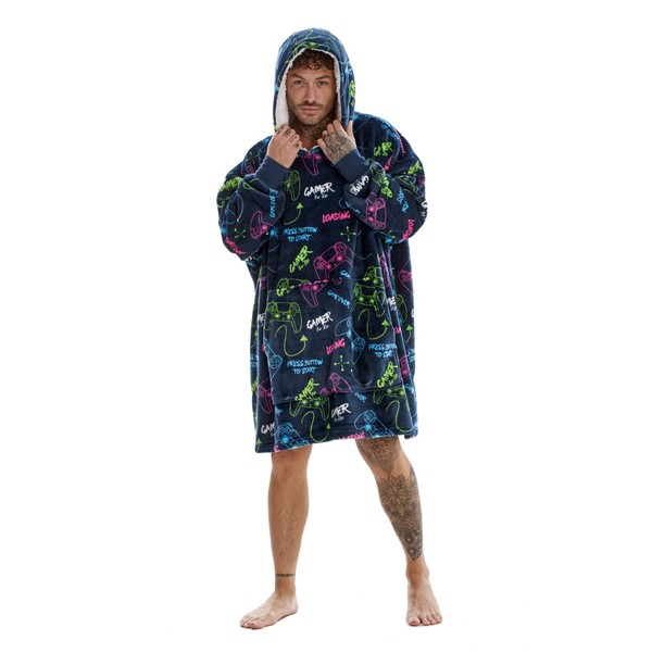 GAMER Fleece Oversized Hoodie - Gaming Controller Neon Design -