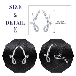 MICGIGI Women's 925 Sterling Silver Stud Earrings Cubic Zirconia Meteor Earrings Clip On Earring Crawer, Silver