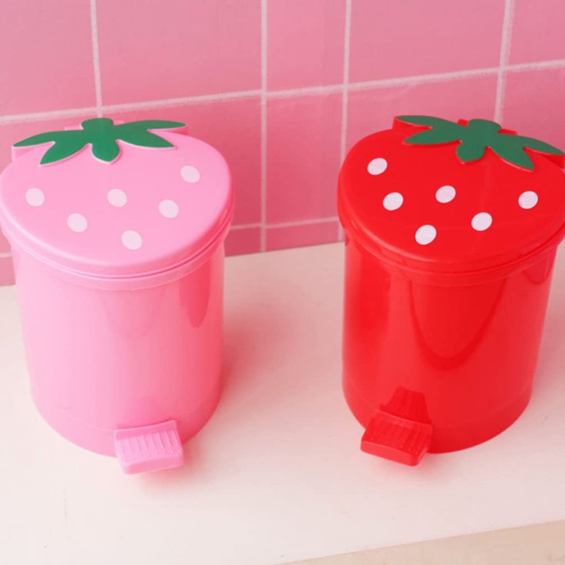 Cute Strawberry Desk Trash Can Mini Garbage Can with Lid
