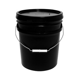 MKS Plastics 5-Gallon Bucket with Airtight Lid – Made in USA, Food Grade BPA Free Plastic, Heavy Duty Multi-Use, Metal Handle with Grip, Stackable Storage – Black, 1 Pack