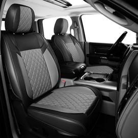 FREESOO Car Seat Covers Full Set for Dodge Ram 2009-2025 1500 2500 3500 Classic Crew Quad Cab Leather Seat Cover Pickup Truck Accessories, with Concave Bench Black Grey