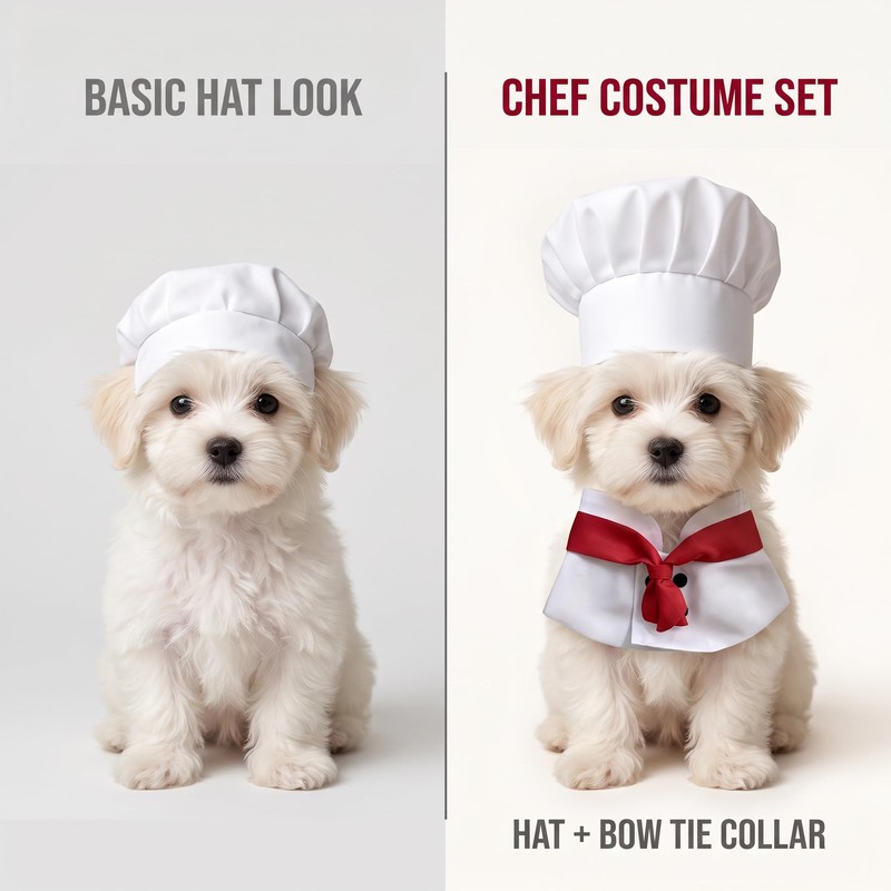 1 Set White Small Dogs Hat Photography Prop Funny Chef