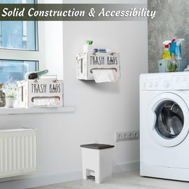 DRASTAR Trash Bag Holder, Wooden Stackable Trash bag Dispenser Wall Mount, Large Garbage Bag Dispenser for Kitchen Laundry Room Organization, Retro White