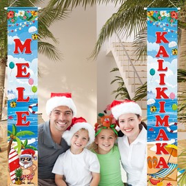 Mele Kalikimaka Porch Sign,Hawaiian Christmas Party Decorations Mele Kalikimaka Decor Banner Tropical Summer Beach Banner Decorations Welcome Porch Sign (Poch Sign)