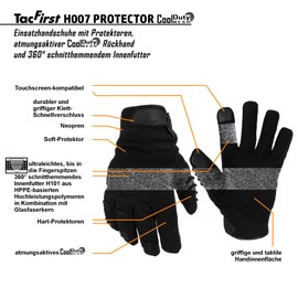 TacFirst Protector CoolDuty H007 360° Cut Resistant Breathable Service Touchscreen Security and Police Gloves (Black, S)