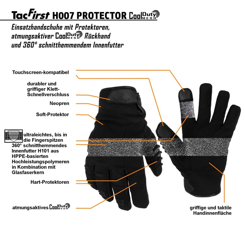 TacFirst Protector CoolDuty H007 360° Cut Resistant Breathable Service Touchscreen