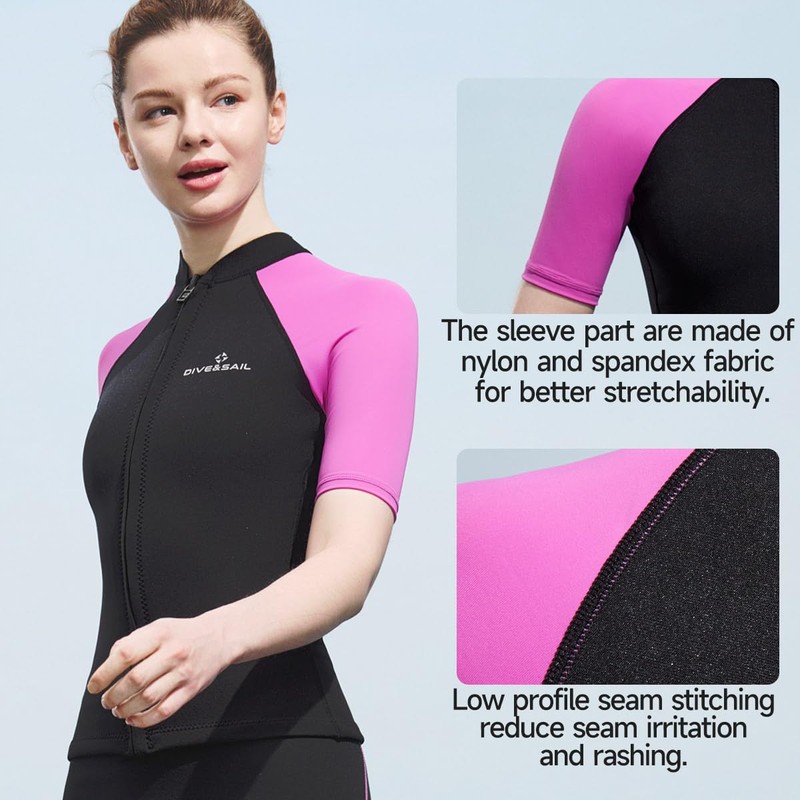 Wetsuit Top Women Short Sleeve Front Zip Wetsuit Jacket 1.5mm